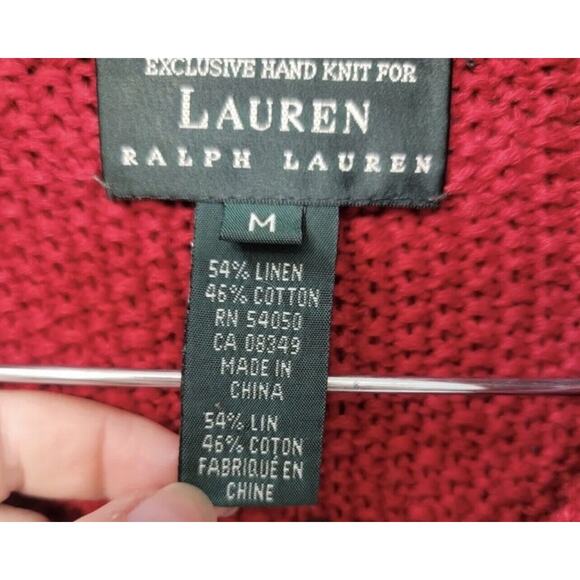 VTG Ralph Lauren Hand Knit Sweater Reindeer Silver Buttons M Linen Red Green - Picture 6 of 6